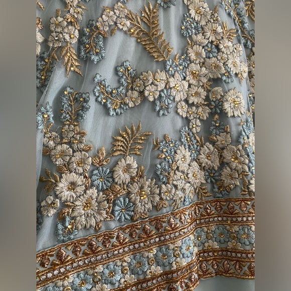 Light Blue and Gold Embroidered Anarkali Gown - Picture 6 of 11